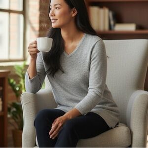 Vintage Marshall Fields Gray V-Neck 100% Cashmere Sweater Sz XL